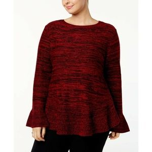 Style & Co Red Black Marled Ruffled Pullover